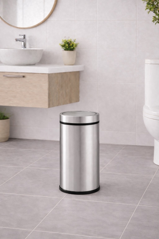 Modern Banyo Seti 8 Lt Döner Kapaklı Çöp Kovası + Tuvalet Fırçası WC Seti - 3