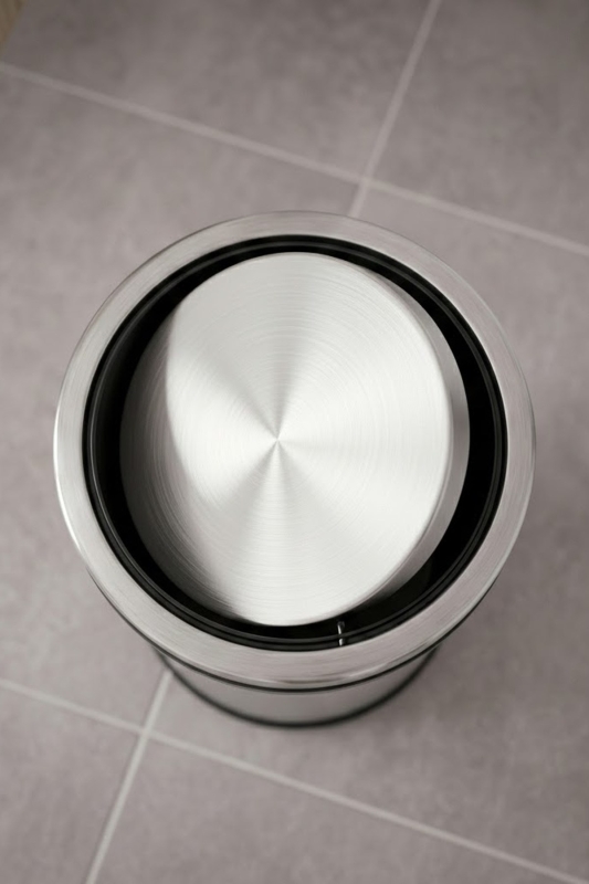 Modern Banyo Seti 8 Lt Döner Kapaklı Çöp Kovası + Tuvalet Fırçası WC Seti - 5