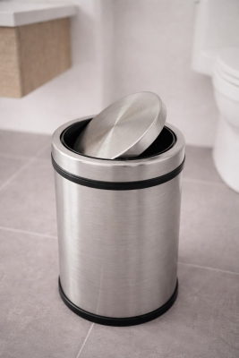 Modern Banyo Seti 8 Lt Döner Kapaklı Çöp Kovası + Tuvalet Fırçası WC Seti - 6