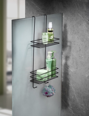Ömür Boyu Paslanmaz 2 Katlı Askılı Banyo Duş Rafı Sabunluk Şampuanlık Siyah - Sas Haus
