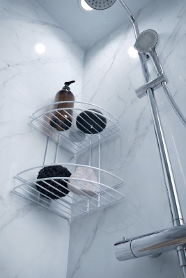 Banyo Köşe Rafı Askılı Duş Organizeri ve Şampuanlık 2 Katlı Beyaz EK-02 - 3