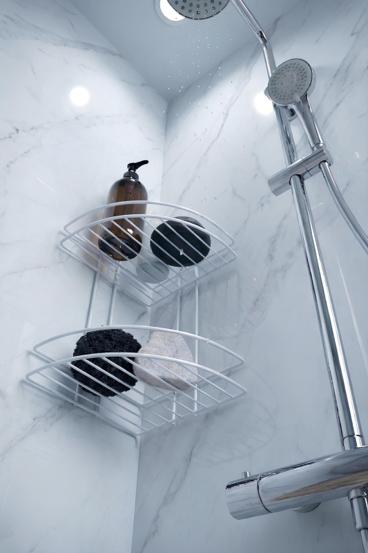 Banyo Köşe Rafı Askılı Duş Organizeri ve Şampuanlık 2 Katlı Beyaz EK-02 - 3