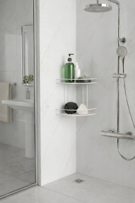Banyo Köşe Rafı Askılı Duş Organizeri ve Şampuanlık 2 Katlı Beyaz EK-02 - 6