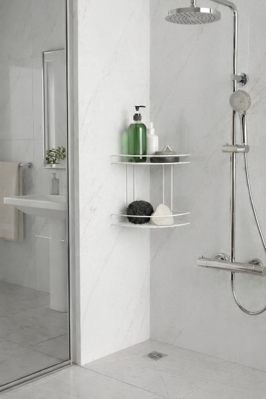 Banyo Köşe Rafı Askılı Duş Organizeri ve Şampuanlık 2 Katlı Beyaz EK-02 - 6