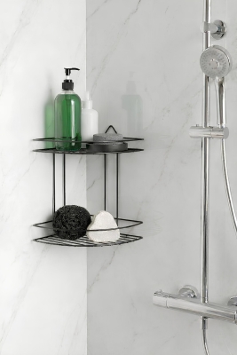 Banyo Köşe Rafı Askılı Duş Organizeri ve Şampuanlık 2 Katlı Siyah EK-02 - Sas Haus