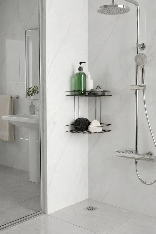 Banyo Köşe Rafı Askılı Duş Organizeri ve Şampuanlık 2 Katlı Siyah EK-02 - 6