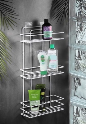 Ömür Boyu Paslanmaz Yapışkanlı Düz Banyo Düzenleyici Şampuanlık Duş Rafı Beyaz TŞ-03 - Sas Haus