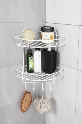 Paslanmaz Beyaz Yapışkanlı Banyo Köşeliği Düzenleyici, Şampuanlık, Duş Rafı 2 Katlı EK-02 - 5