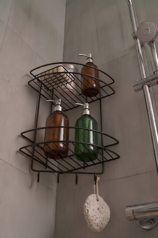Paslanmaz Siyah Yapışkanlı Banyo Köşeliği Düzenleyici, Şampuanlık, Duş Rafı 2 Katlı EK-02 - 3