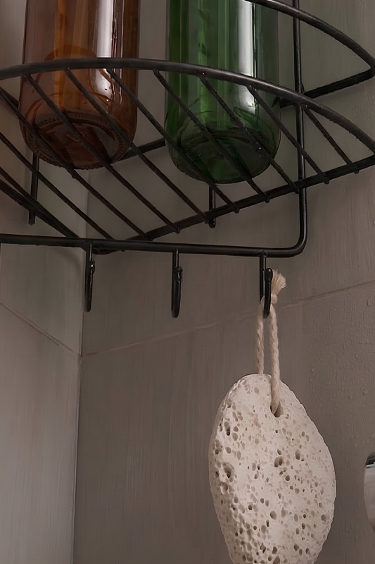 Paslanmaz Siyah Yapışkanlı Banyo Köşeliği Düzenleyici, Şampuanlık, Duş Rafı 2 Katlı EK-02 - 5