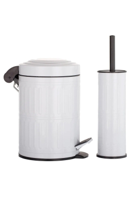 Vintage Beyaz 5 Lt Pedallı Çöp Kovası, Tuvalet/WC Fırçası, Banyo Çöp Kovası 2'li Banyo Seti - 4
