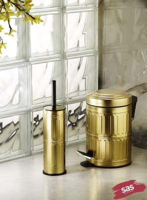 Vintage Gold 5 Lt Pedallı Çöp Kovası, Tuvalet/WC Fırçası, Banyo Çöp Kovası 2'li Banyo Seti - 1