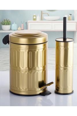 Vintage Gold 5 Lt Pedallı Çöp Kovası, Tuvalet/WC Fırçası, Banyo Çöp Kovası 2'li Banyo Seti - 2