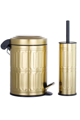Vintage Gold 5 Lt Pedallı Çöp Kovası, Tuvalet/WC Fırçası, Banyo Çöp Kovası 2'li Banyo Seti - 3
