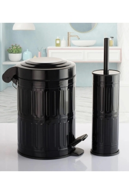 Vintage Siyah 5 Lt Pedallı Çöp Kovası, Tuvalet/WC Fırçası, Banyo Çöp Kovası, Banyo Seti - 3