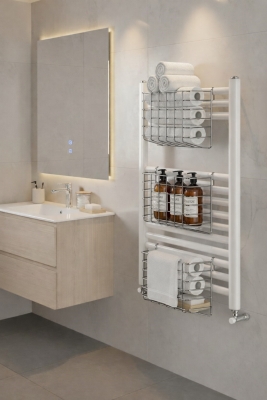 Petek Üstü Çok Amaçlı Banyo Rafı – Metal Havluluk & Düzenleyici Sepet 1 Adet Krom - 2