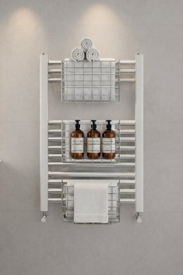 Petek Üstü Çok Amaçlı Banyo Rafı – Metal Havluluk & Düzenleyici Sepet 1 Adet Krom - 3