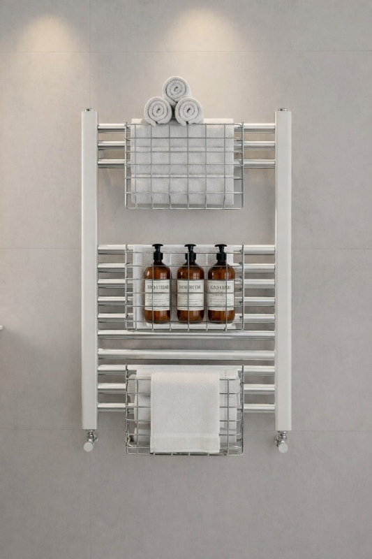 Petek Üstü Çok Amaçlı Banyo Rafı – Metal Havluluk & Düzenleyici Sepet 1 Adet Krom - 3