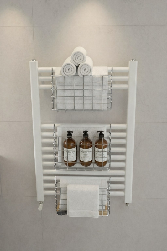 Petek Üstü Çok Amaçlı Banyo Rafı – Metal Havluluk & Düzenleyici Sepet 1 Adet Krom - 5