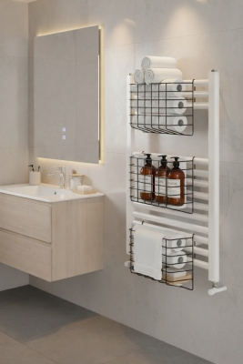 Petek Üstü Çok Amaçlı Banyo Rafı – Metal Havluluk & Düzenleyici Sepet 1 Adet Siyah - 2