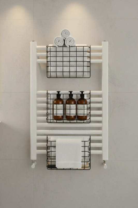 Petek Üstü Çok Amaçlı Banyo Rafı – Metal Havluluk & Düzenleyici Sepet 1 Adet Siyah - 3