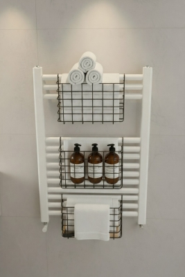 Petek Üstü Çok Amaçlı Banyo Rafı – Metal Havluluk & Düzenleyici Sepet 1 Adet Siyah - 5