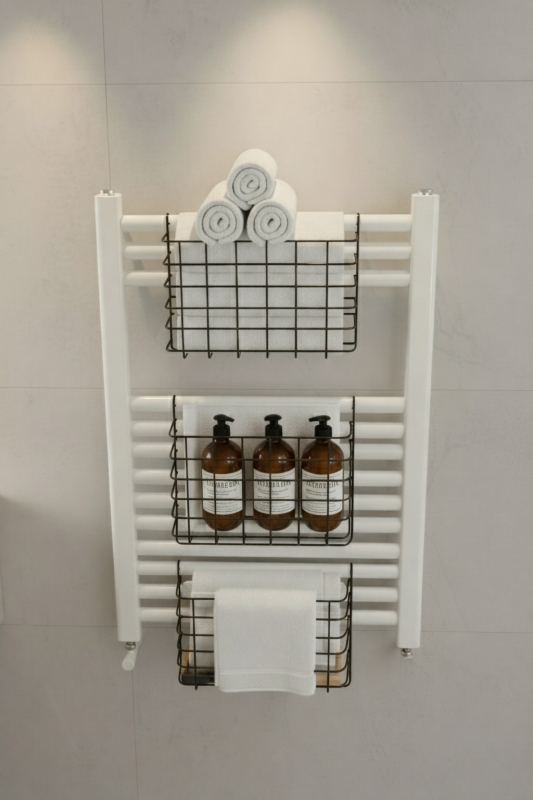 Petek Üstü Çok Amaçlı Banyo Rafı – Metal Havluluk & Düzenleyici Sepet 1 Adet Siyah - 5