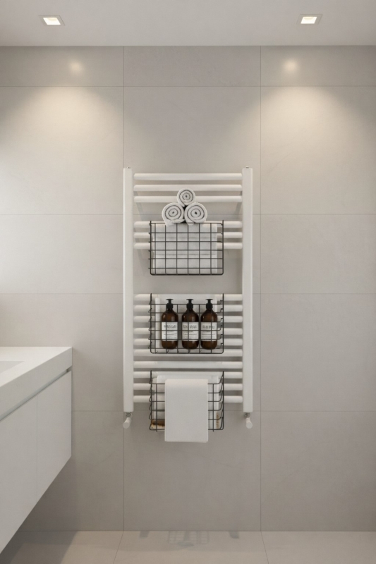 Petek Üstü Çok Amaçlı Banyo Rafı – Metal Havluluk & Düzenleyici Sepet 1 Adet Siyah - 7