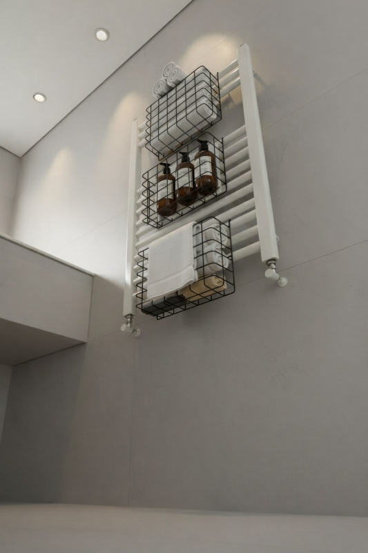 Petek Üstü Çok Amaçlı Banyo Rafı – Metal Havluluk & Düzenleyici Sepet 1 Adet Siyah - 8