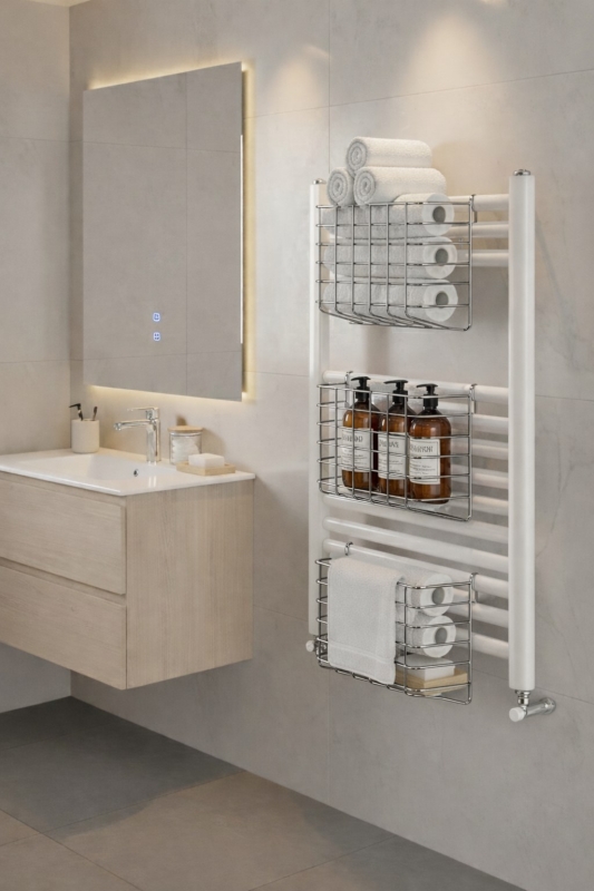 Petek Üstü Çok Amaçlı Banyo Rafı – Metal Havluluk & Düzenleyici Sepet 3 Adet Krom PAN - 1