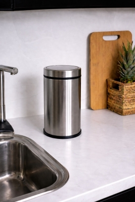 Premium 5 Litre Krom Minimalist Paslanmaz Çelik Tezgah Üstü Çöp Kovası Titan 7505 - 3