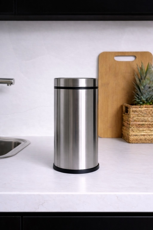 Premium 5 Litre Krom Minimalist Paslanmaz Çelik Tezgah Üstü Çöp Kovası Titan 7505 - 5