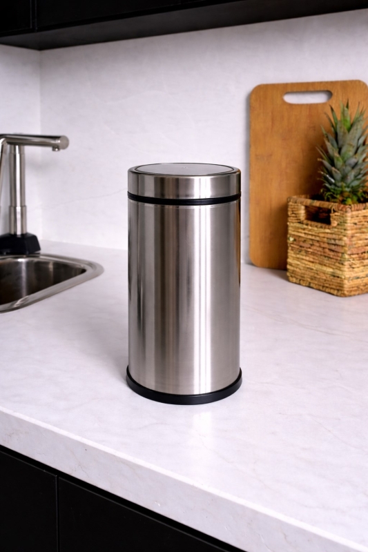 Premium 5 Litre Krom Minimalist Paslanmaz Çelik Tezgah Üstü Çöp Kovası Titan 7505 - 6