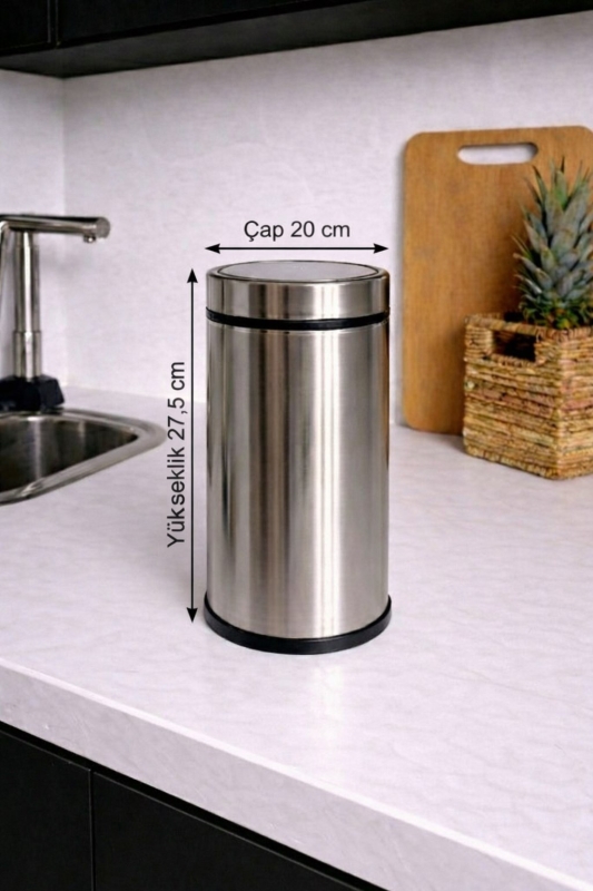 Premium 5 Litre Krom Minimalist Paslanmaz Çelik Tezgah Üstü Çöp Kovası Titan 7505 - 8