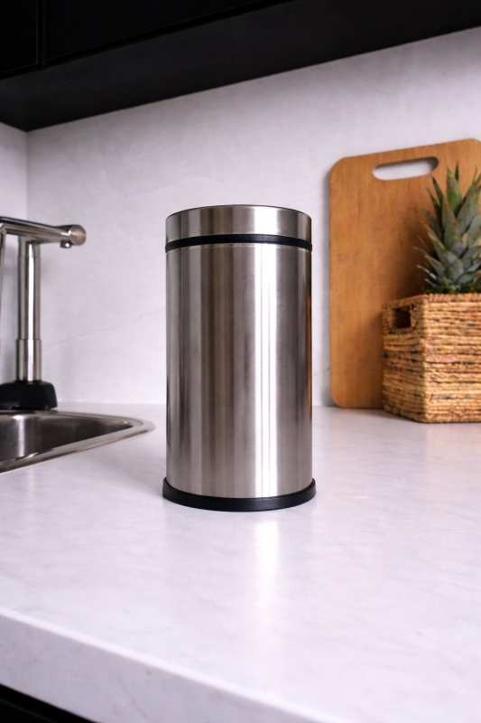 Premium 8 Litre Krom Minimalist Paslanmaz Çelik Tezgah Üstü Çöp Kovası Titan 7508 - 4