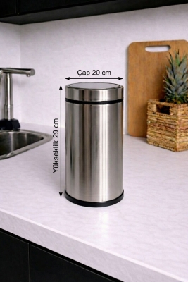 Premium 8 Litre Krom Minimalist Paslanmaz Çelik Tezgah Üstü Çöp Kovası Titan 7508 - 8