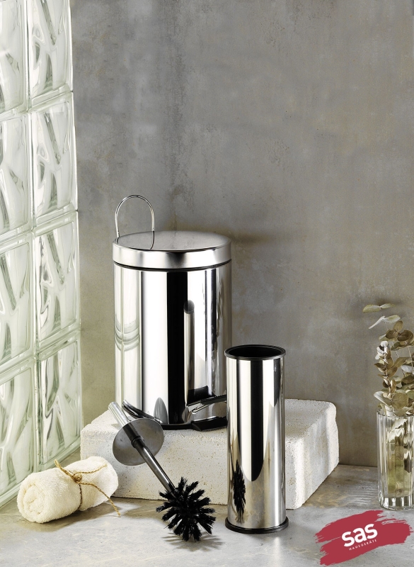 Krom 3 Lt Pedallı Çöp Kovası ve Tuvalet/WC Fırçası Banyo Seti - 1