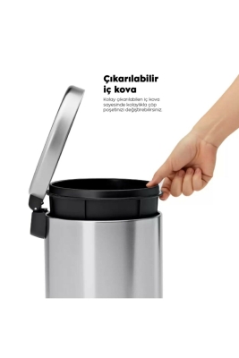 Krom 2 Parça Banyo Seti - 5LT Pedallı Banyo Çöp Kovası, Tuvalet/WC, Klozet Fırçası Seti - 4
