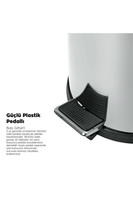 Krom 2 Parça Banyo Seti - 5LT Pedallı Banyo Çöp Kovası, Tuvalet/WC, Klozet Fırçası Seti - 6