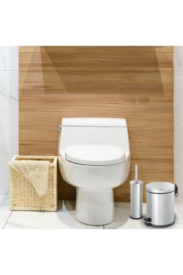 Krom 2 Parça Banyo Seti - 5LT Pedallı Banyo Çöp Kovası, Tuvalet/WC, Klozet Fırçası Seti - 9