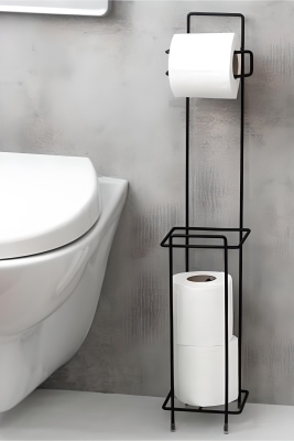 SAS Ayaklı Wc Kağıtlı Yedek Kağıt Hazneli Tuvalet Kağıtlığı Siyah - 2