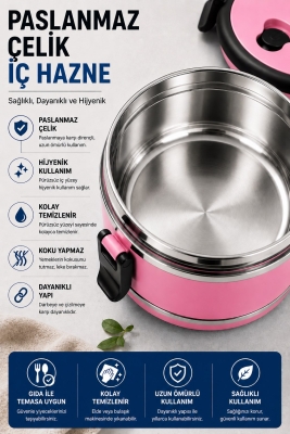 SAS HAUS 3 Katlı Paslanmaz Çelik Yemek Kabı 1800 ML Sızdırmaz Kapaklı Taşınabilir Lunch Box - 21