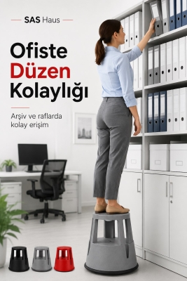SAS Haus Tekerlekli Kaymaz Basamaklı Tabure – Çift Katlı Devrilmez Güvenli Basamak Taburesi - 7