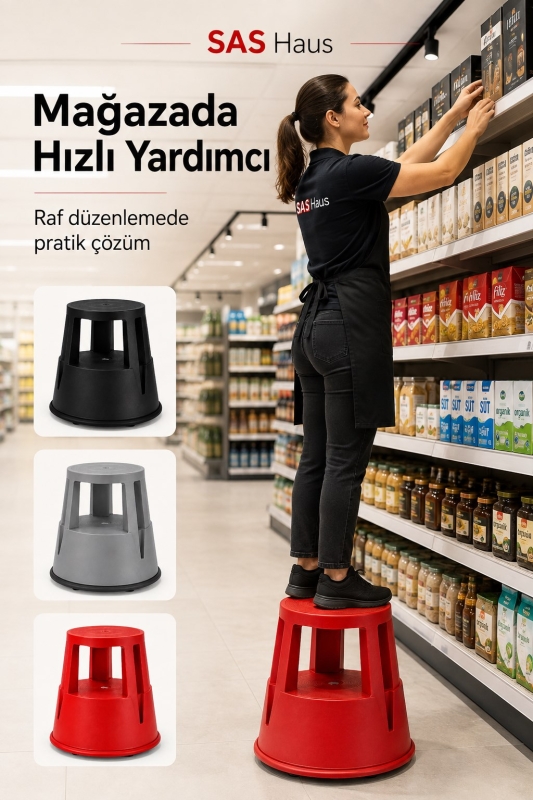 SAS Haus Tekerlekli Kaymaz Basamaklı Tabure – Çift Katlı Devrilmez Güvenli Basamak Taburesi - 9