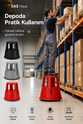 SAS Haus Tekerlekli Kaymaz Basamaklı Tabure – Çift Katlı Devrilmez Güvenli Basamak Taburesi - 10