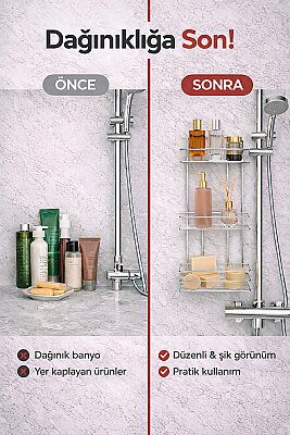 Sas Haus Yapışkanlı Düz Banyo Düzenleyici Şampuanlık Duş Rafı Krom TŞ-03 - 2