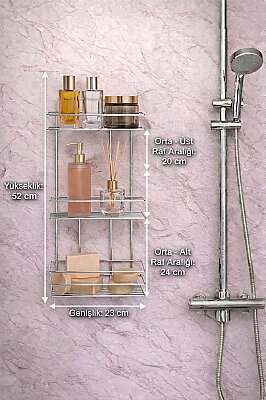 Sas Haus Yapışkanlı Düz Banyo Düzenleyici Şampuanlık Duş Rafı Krom TŞ-03 - 5