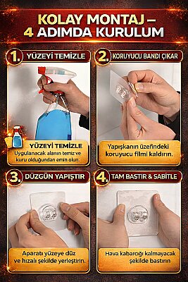 Sas Haus Yapışkanlı Düz Banyo Düzenleyici Şampuanlık Duş Rafı Krom TŞ-03 - 6