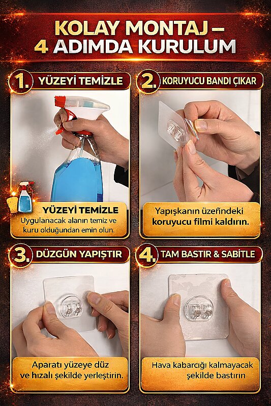 Sas Haus Yapışkanlı Düz Banyo Düzenleyici Şampuanlık Duş Rafı Krom TŞ-03 - 6