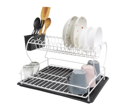 SAS Ömür Boyu Paslanmaz Bulaşıklık Bulaşık Sepeti İkili Tabaklık Termo Plastik Kaplama BEYAZ - Sas Haus